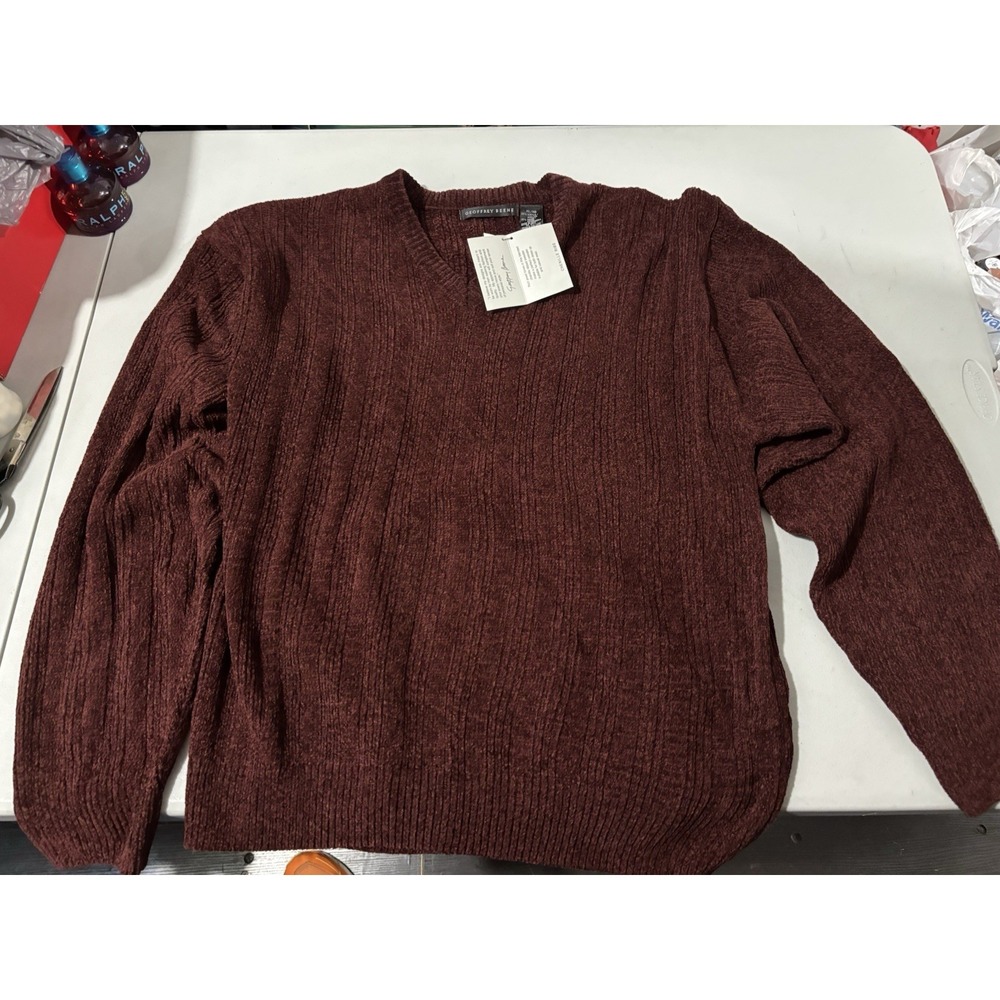 Geoffrey Beene Wine Red Sweater Woven Long Sleeve Pullover Men's XL NWT